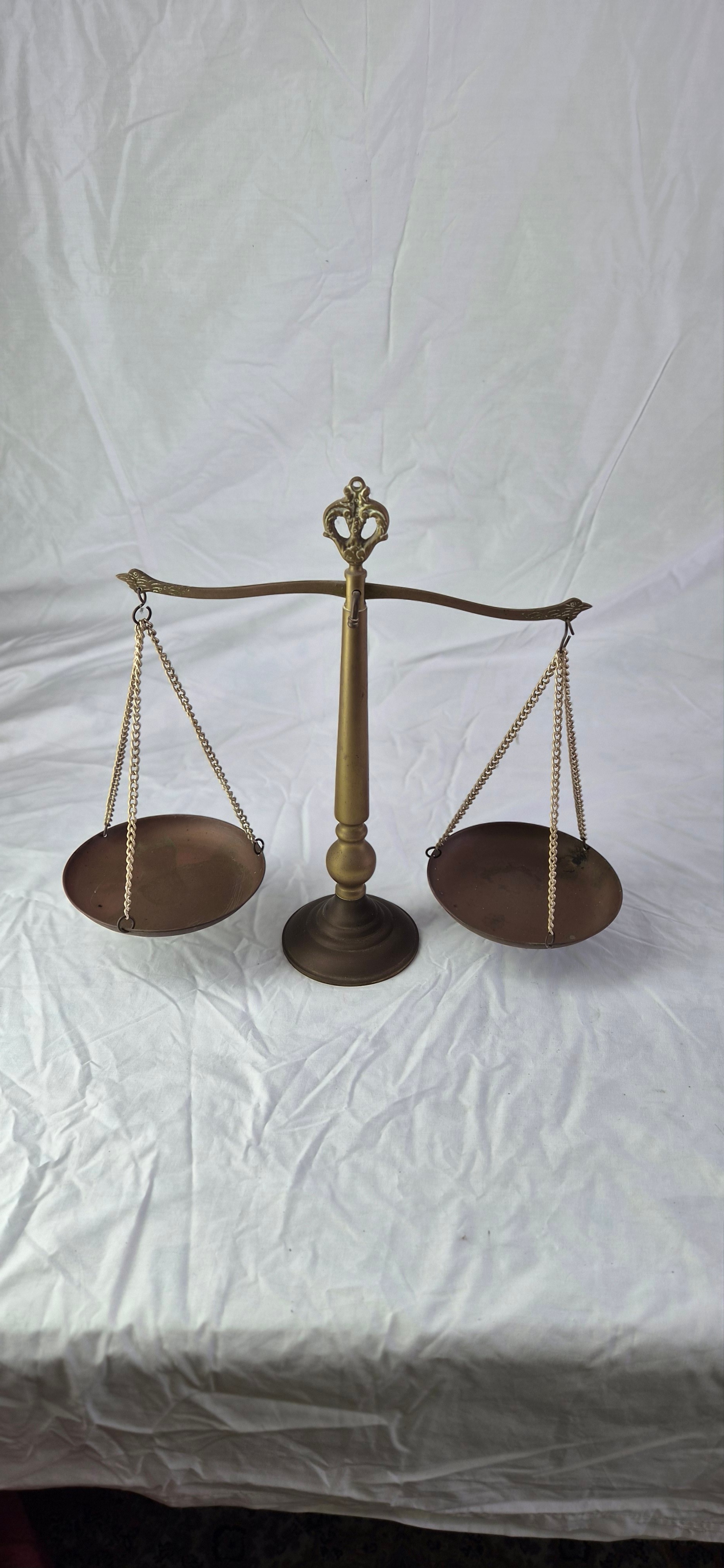 Vintage brass balance scales - bird-head beam, scales of justice