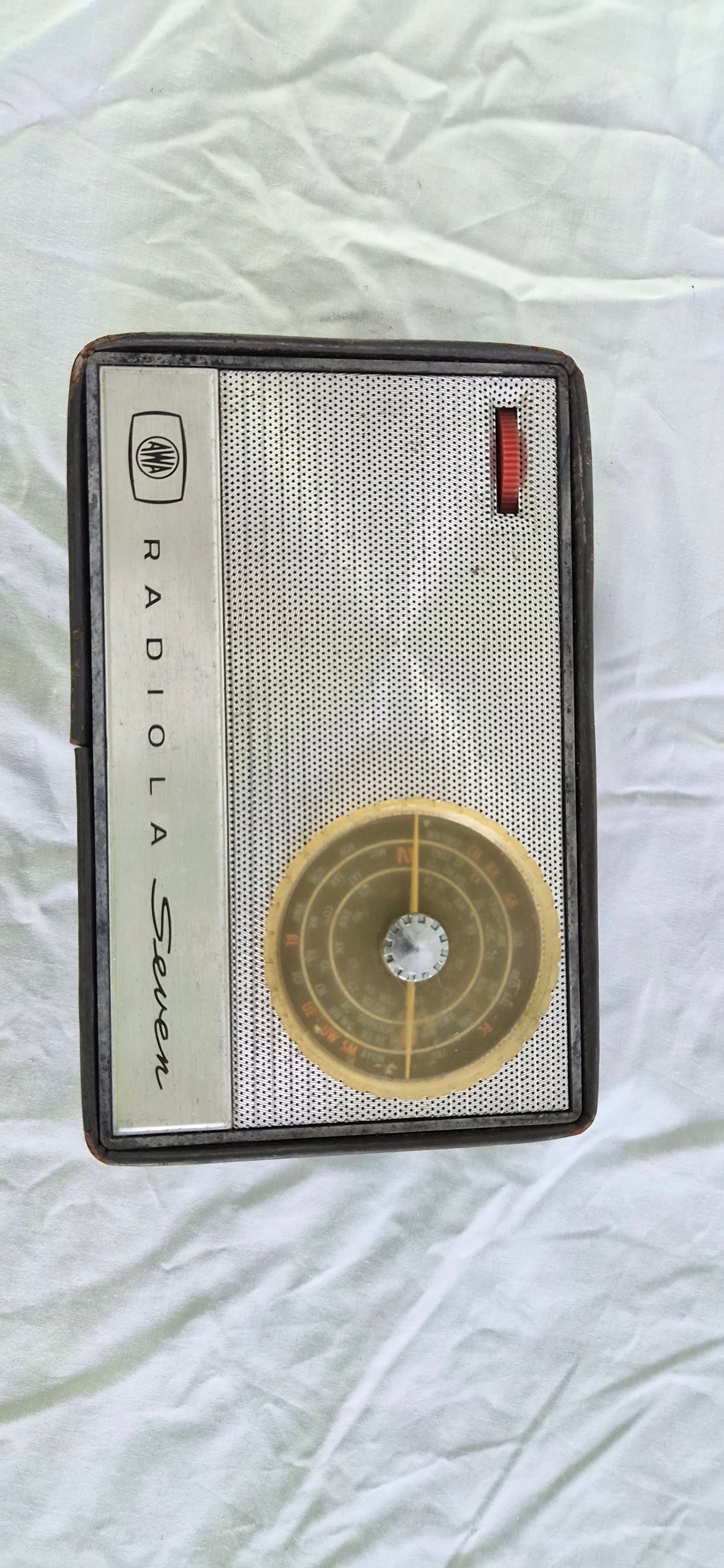 AWA Radiola Seven transistor radio c.1962 - Australian made, leather case, service label
