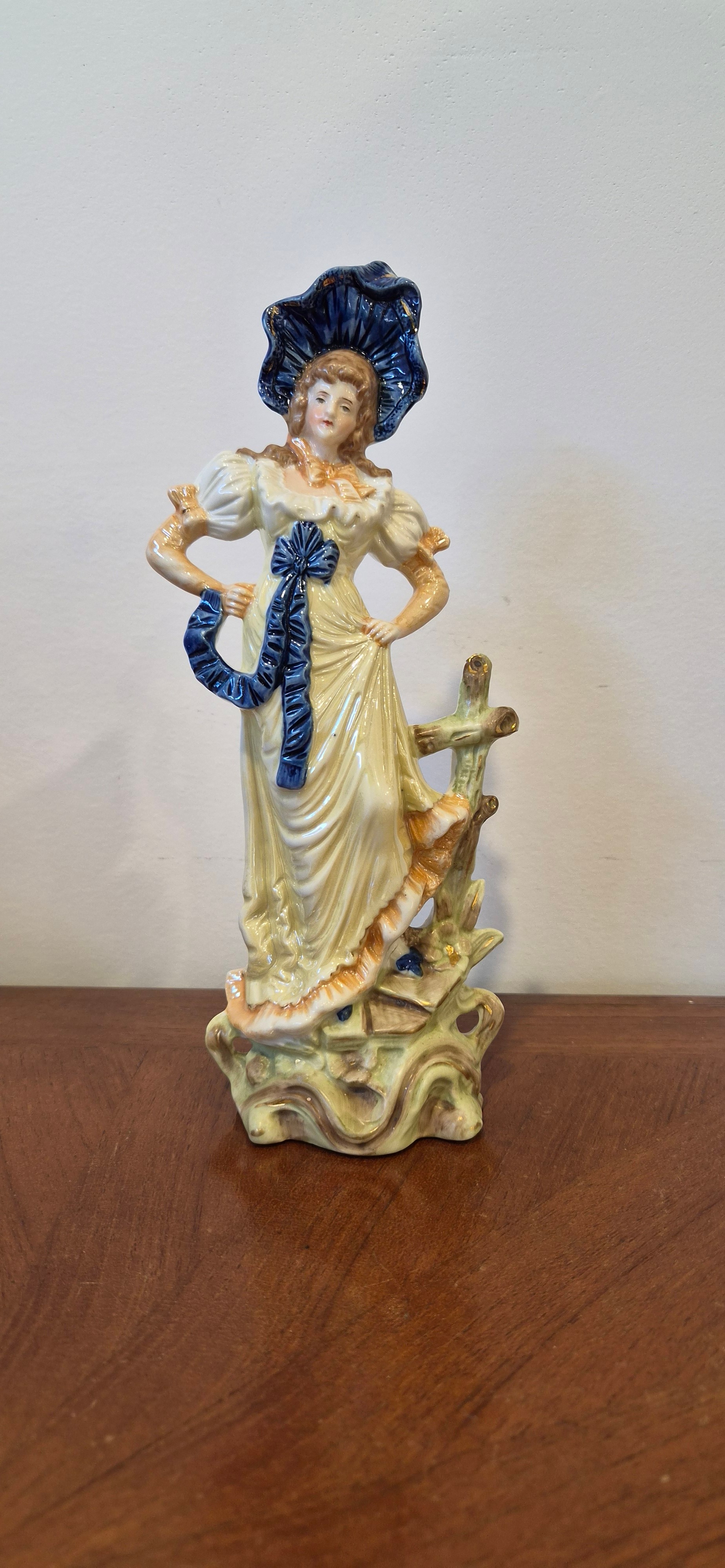 Antique German porcelain figurine c.1900 - lady in cobalt bonnet, mold 3596