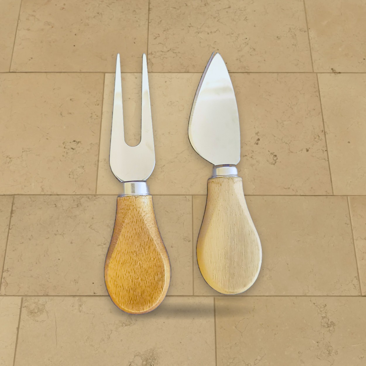 Cheese knife & fork set, timber handles